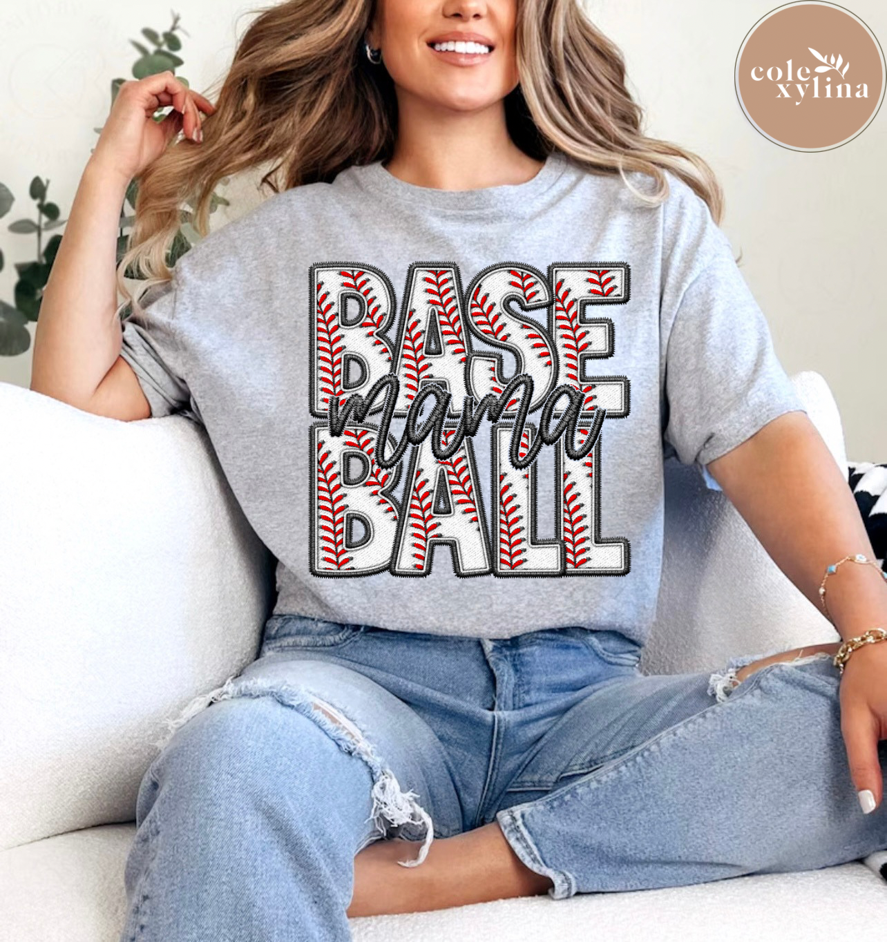 FAUX EMBROIDERY BASEBALL MAMA - DTF TRANSFER