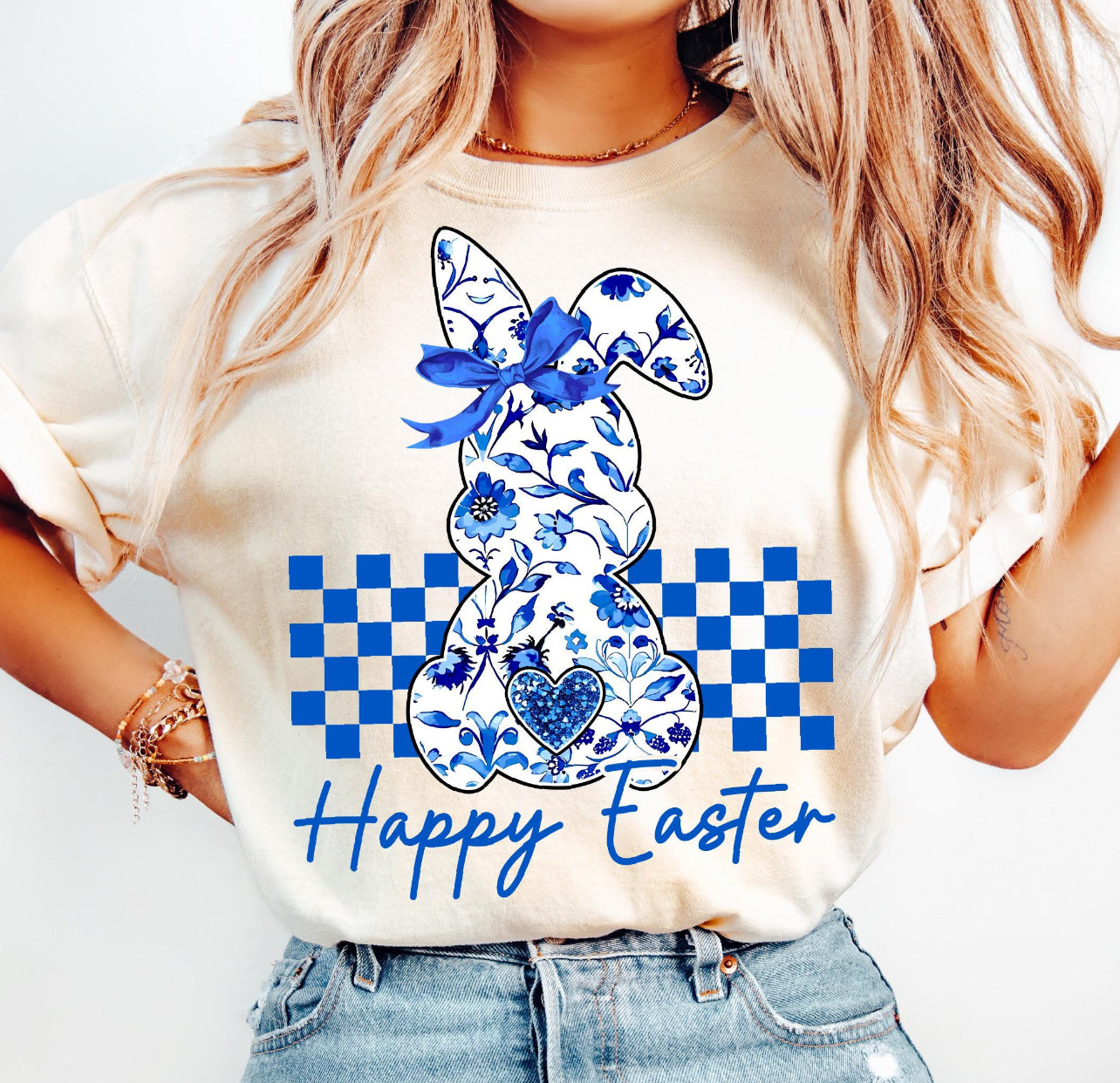 BLUE CHECKERED HAPPY EASTER - DTF TRANSFER