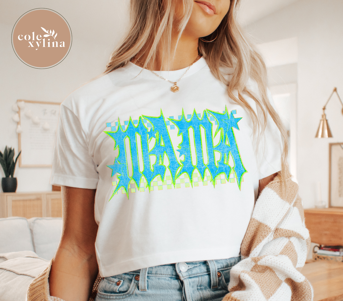 LIME GREEN & BLUE RETRO MAMA - DTF TRANSFER