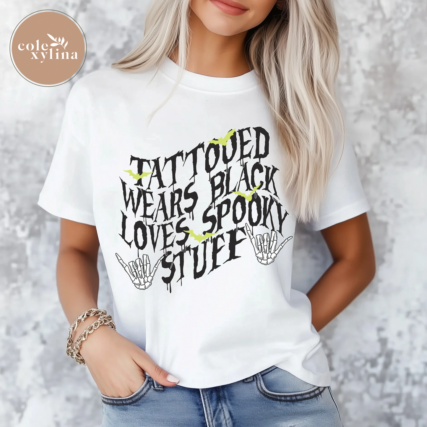 TATTOOED WEARS BLACK LOVES SPOOKY STUFF (2 OPTIONS) - DTF TRANSFER