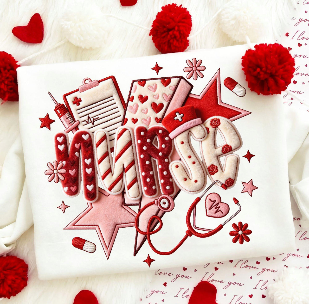 FAUX STITCH NURSE LOVE - DTF TRANSFER