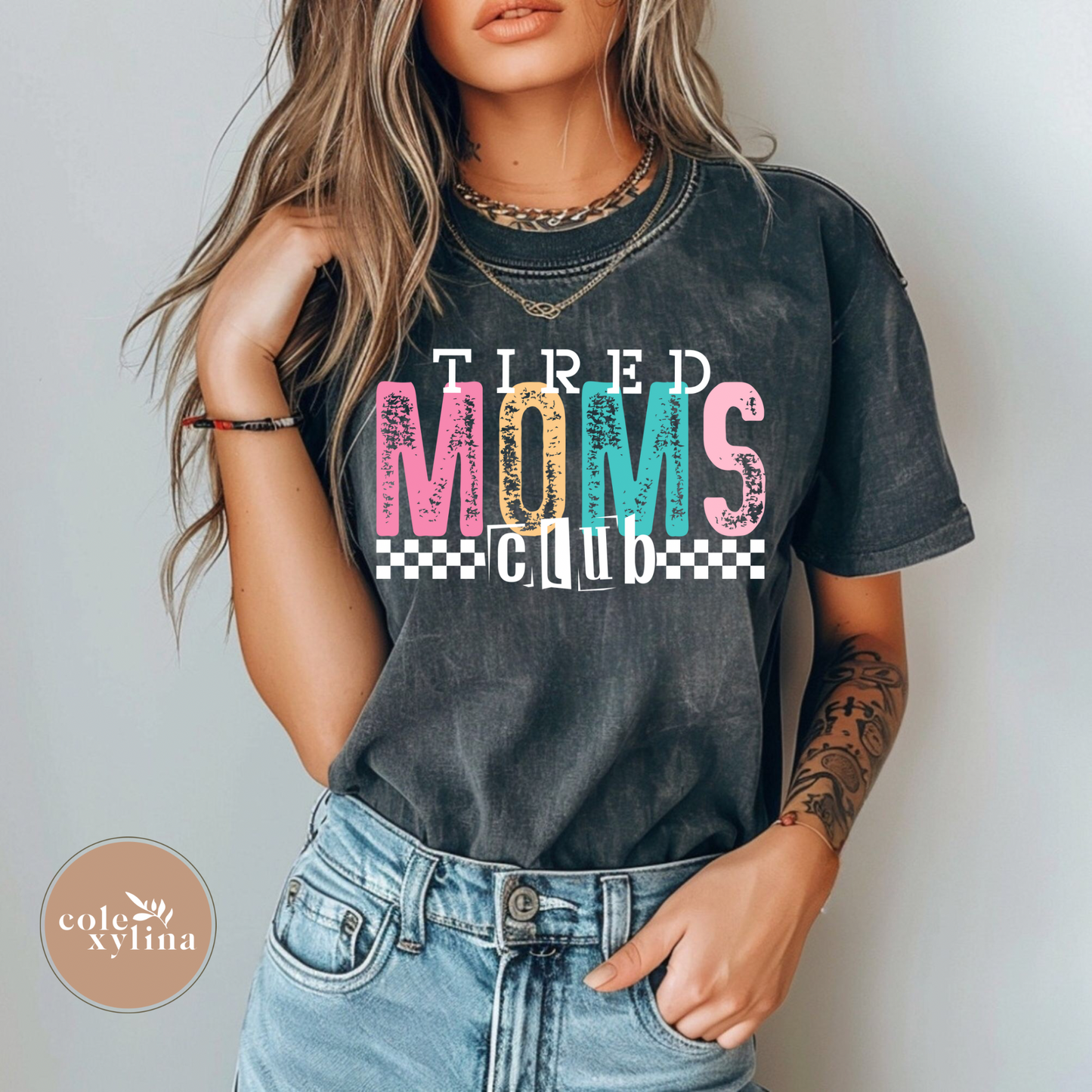 TIRED MOMS CHECKERED CLUB - DTF TRANSFER