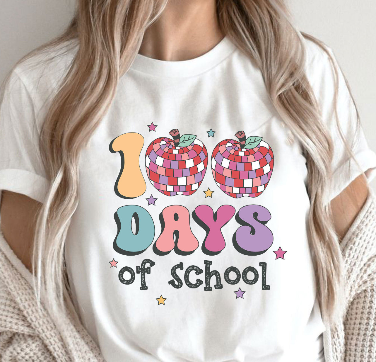 100 DAYS OF SCHOOL DISCO APPLES - DTF TRANSFER