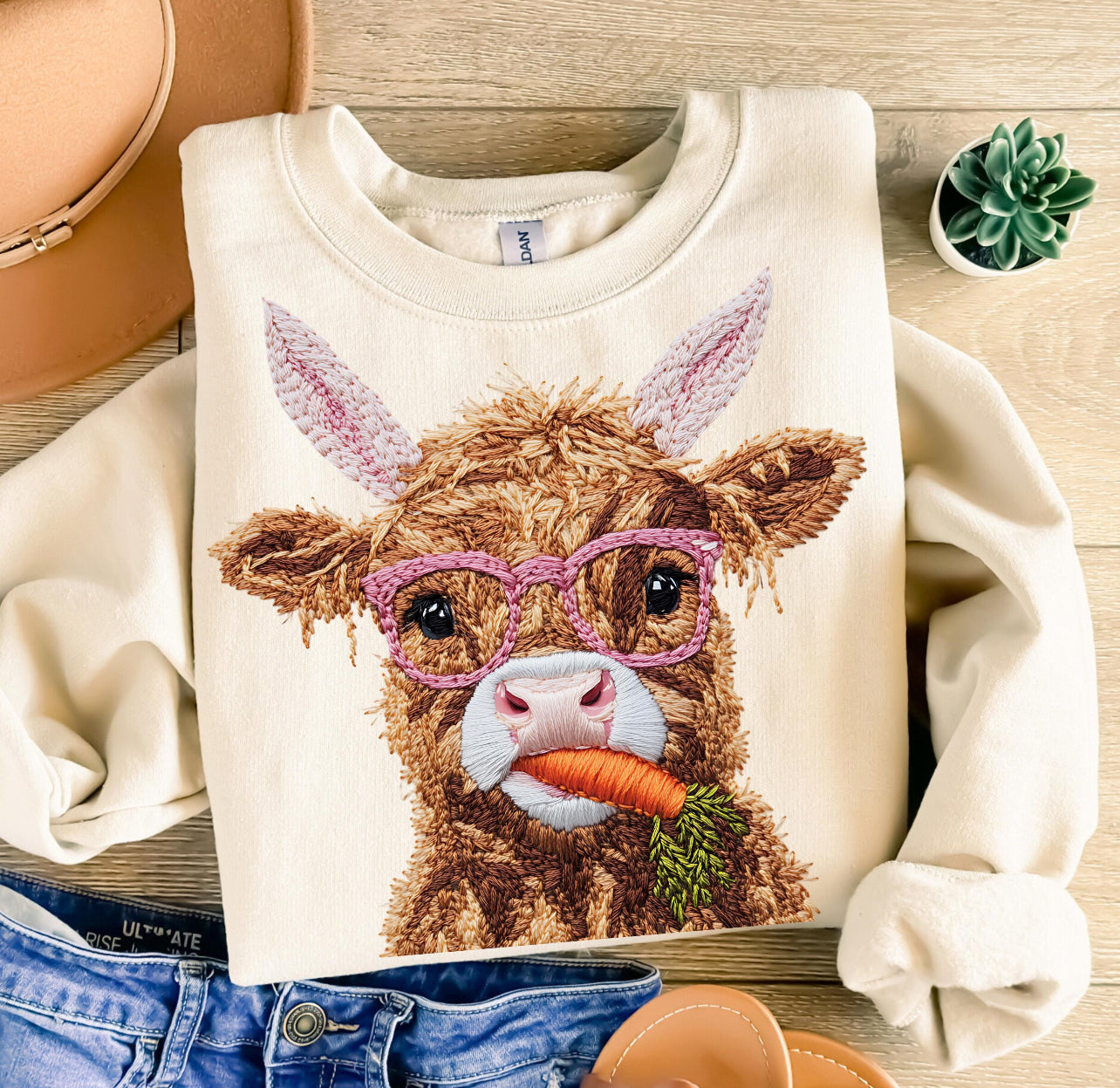 FAUX EMBROIDERY EASTER COW - DTF TRANSFER