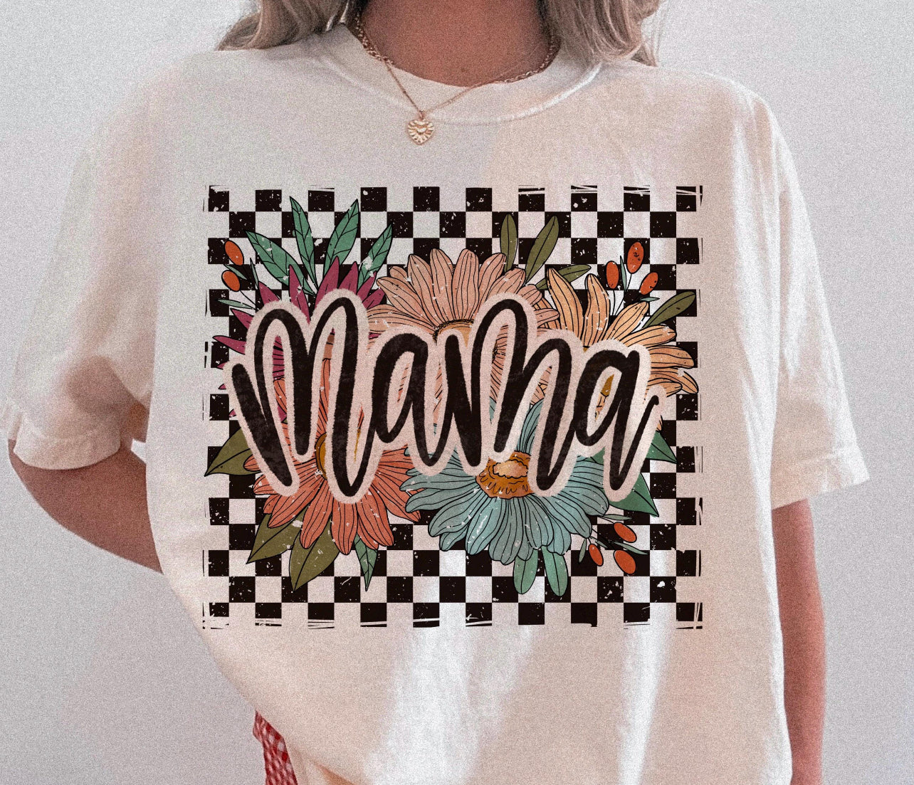 RETRO FLORAL CHECKERED MAMA A1 - DTF TRANSFER