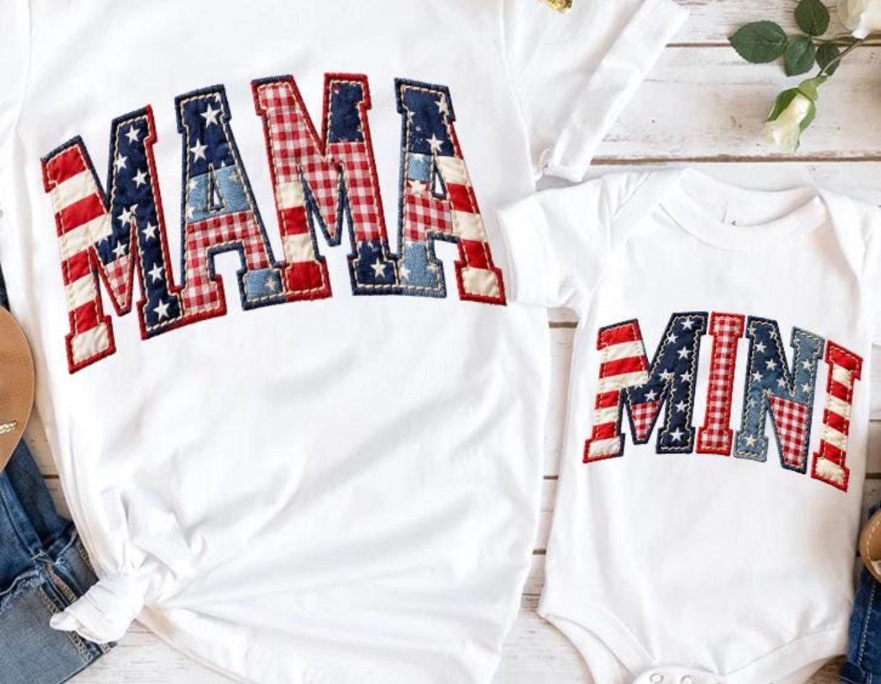 FAUX PATCH MAMA & MINI USA (2 OPTIONS SOLD SEPARATELY) - DTF TRANSFER
