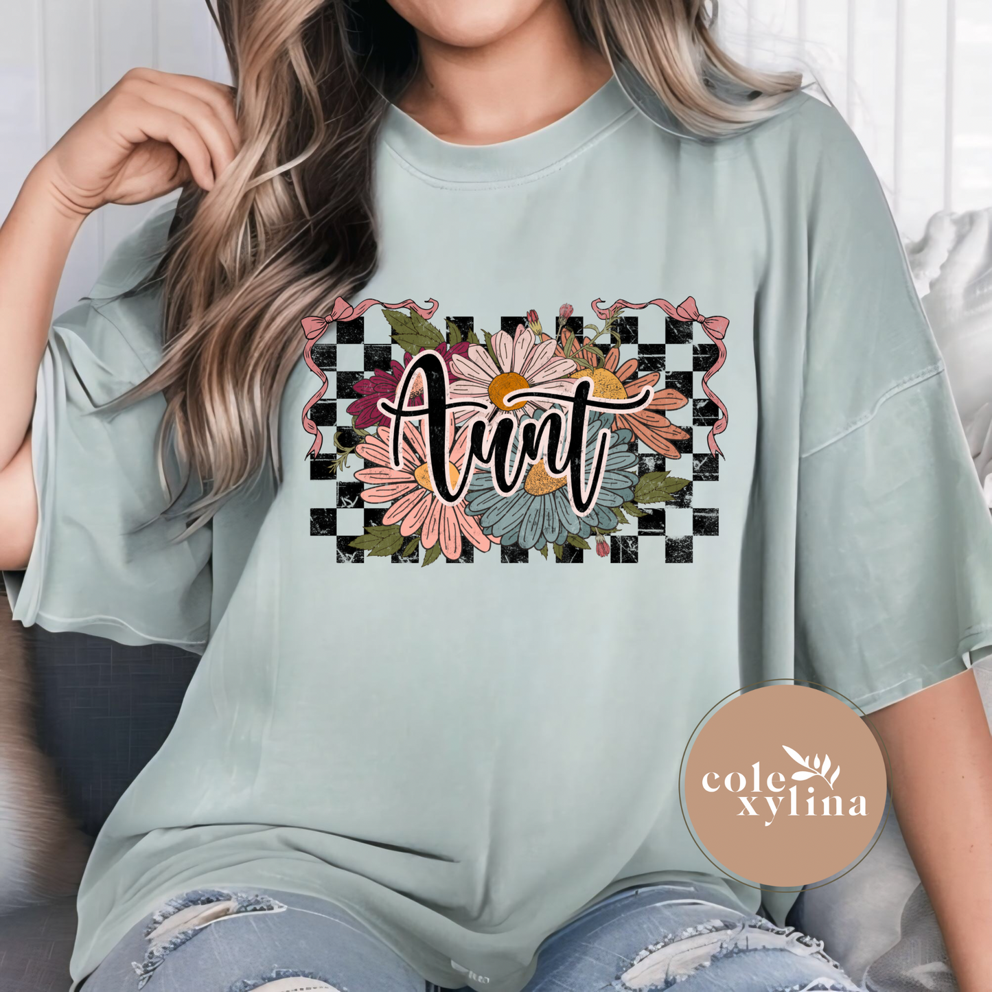 VINTAGE CHECKERED FLORAL AUNT - DTF TRANSFER