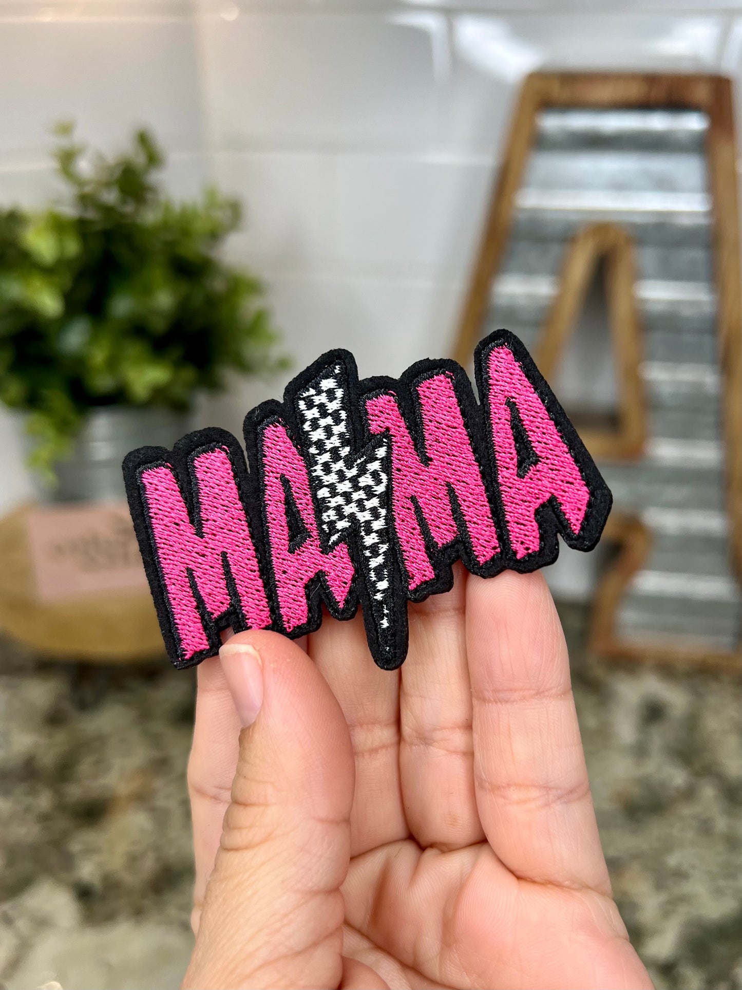 PINK MAMA CHECKERED BOLT - MINI CHENILLE PATCH