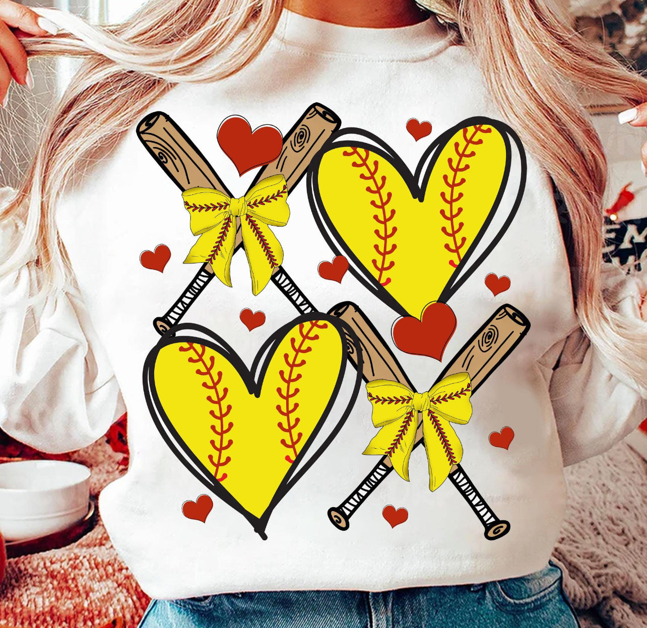 RETRO SOFTBALL HEARTS - DTF TRANSFER
