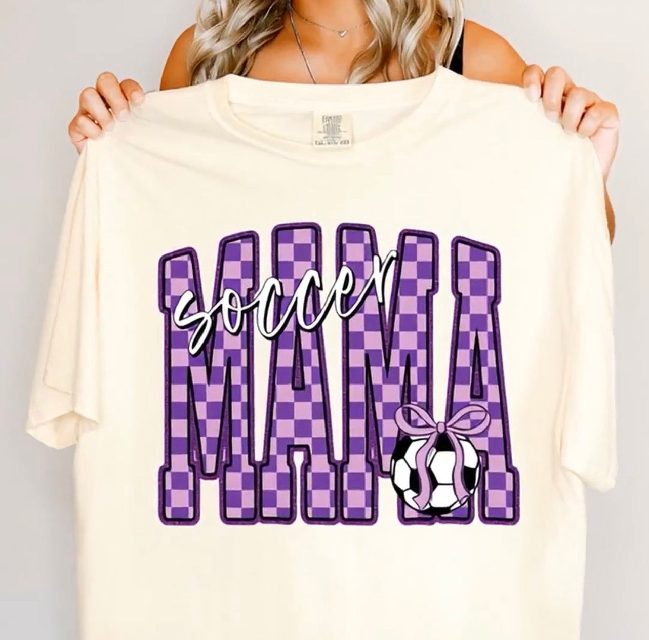 PURPLE CHECKERED SOCCER MAMA - DTF TRANSFER