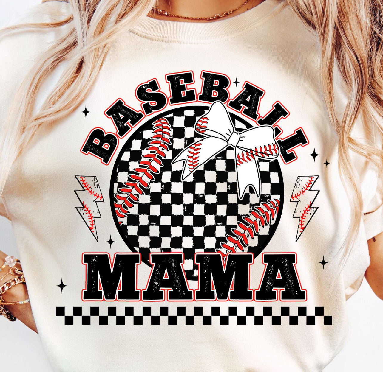 CHECKERED BASEBALL MAMA BOLT - DTF TRANSFER