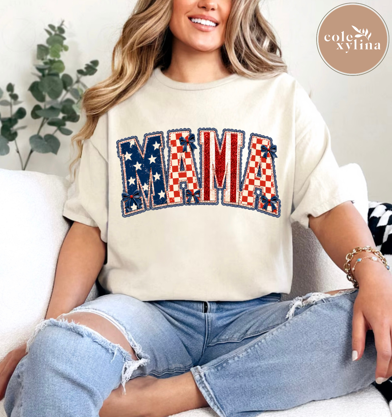 BLUE LACE TRIM MAMA - DTF TRANSFER
