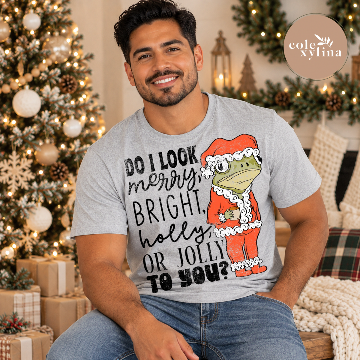 DO I LOOK MERRY, BRIGHT, HOLLY OR JOLLY TO YOU? BLACK GRUNGE - DTF TRANSFER