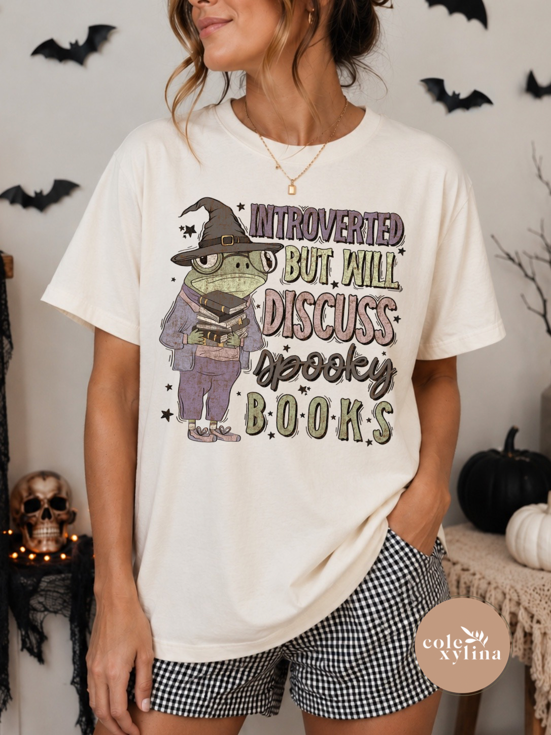 INTROVERTED BUT WILL DISCUSS SPOOKY BOOKS STAINED - DTF TRANSFER