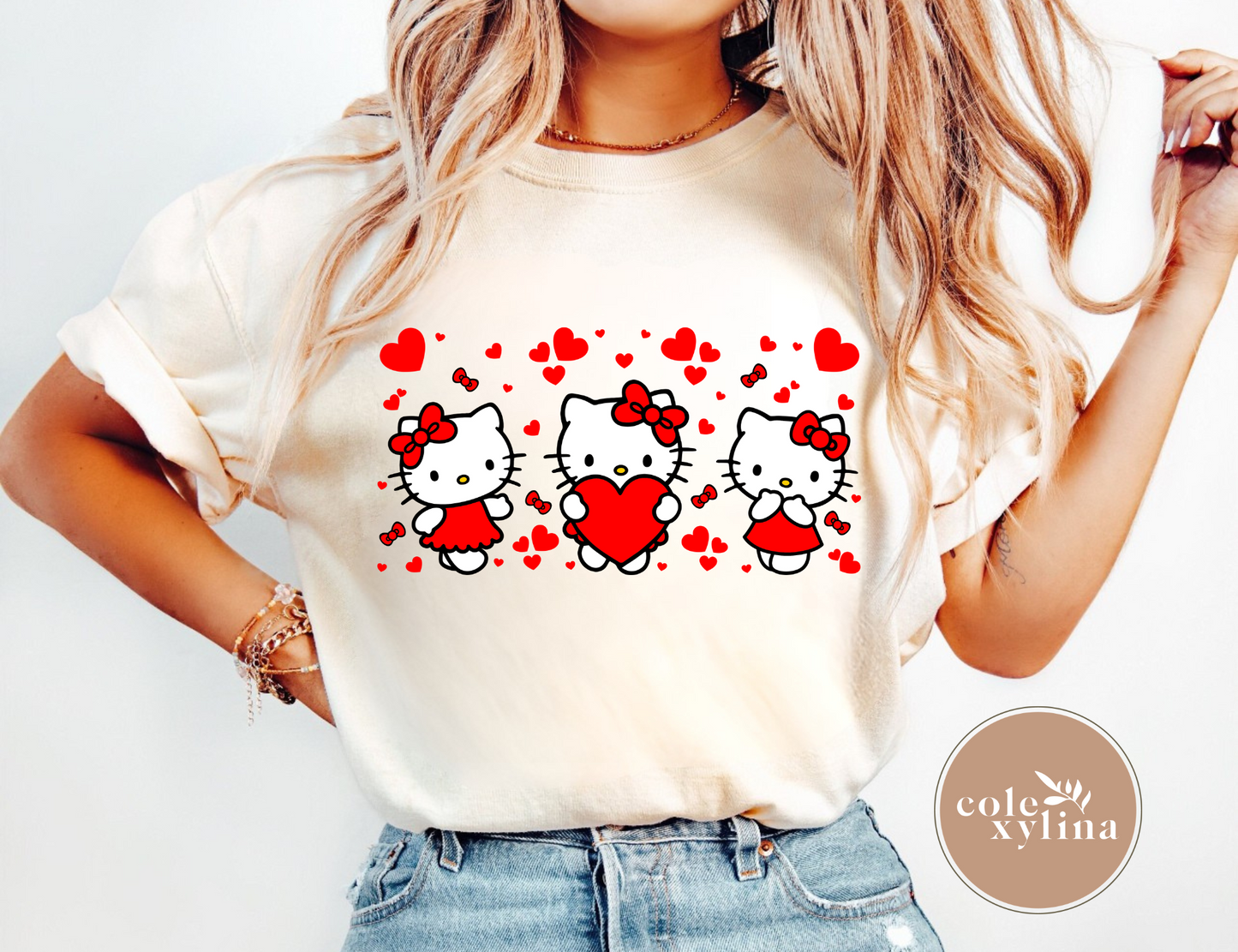 LOVE HEARTS KITTY - DTF TRANSFER
