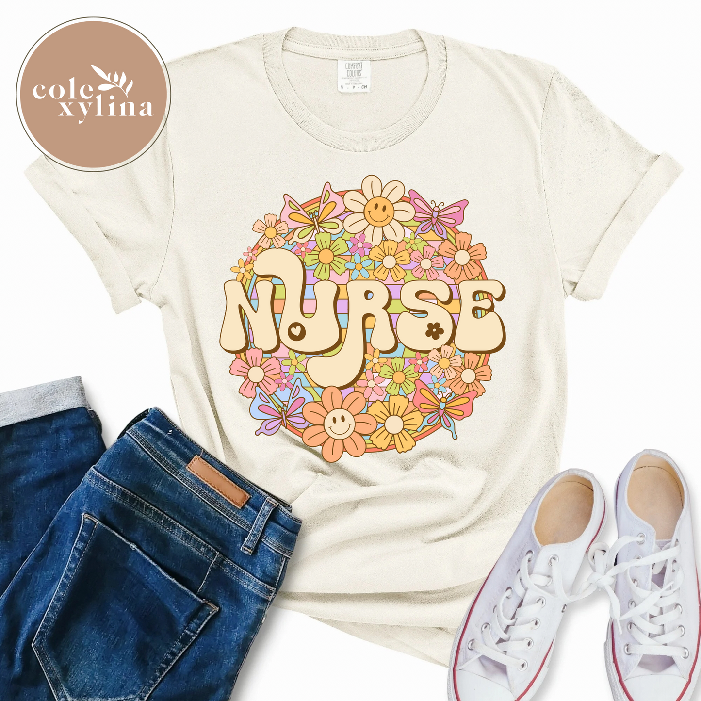 SPRING GROOVY FLORAL NURSE - DTF TRANSFER