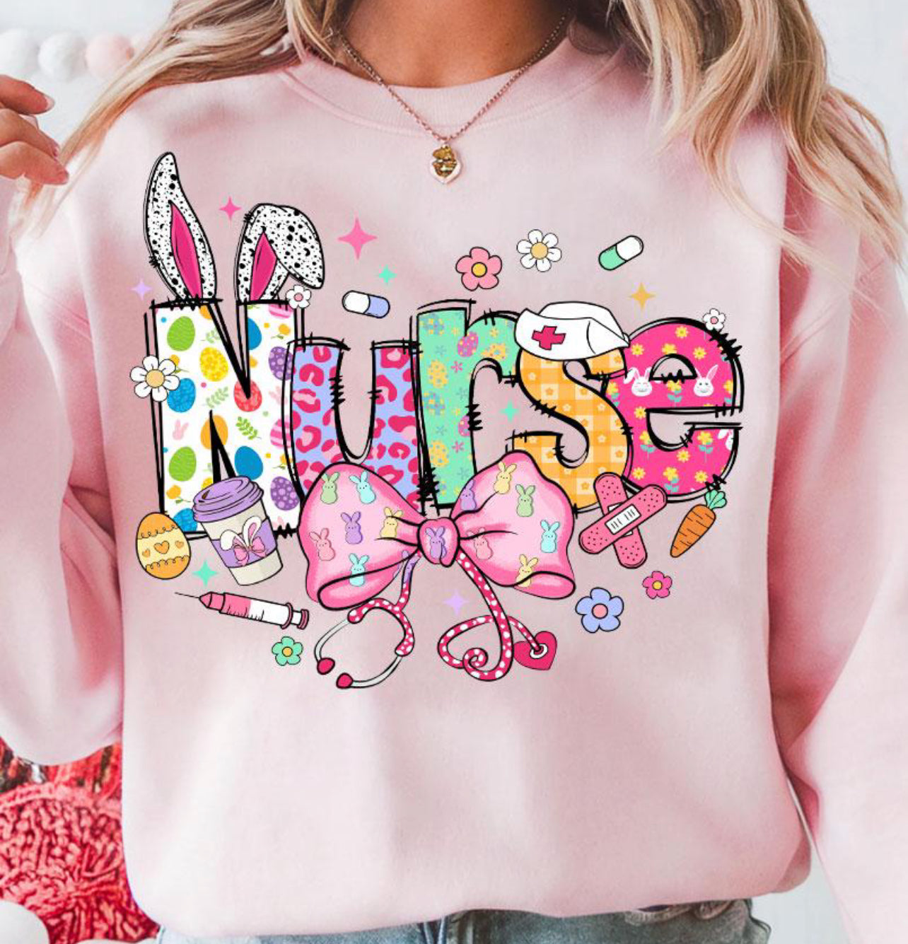 COLORFUL EASTER NURSE BOW - DTF TRANSFER