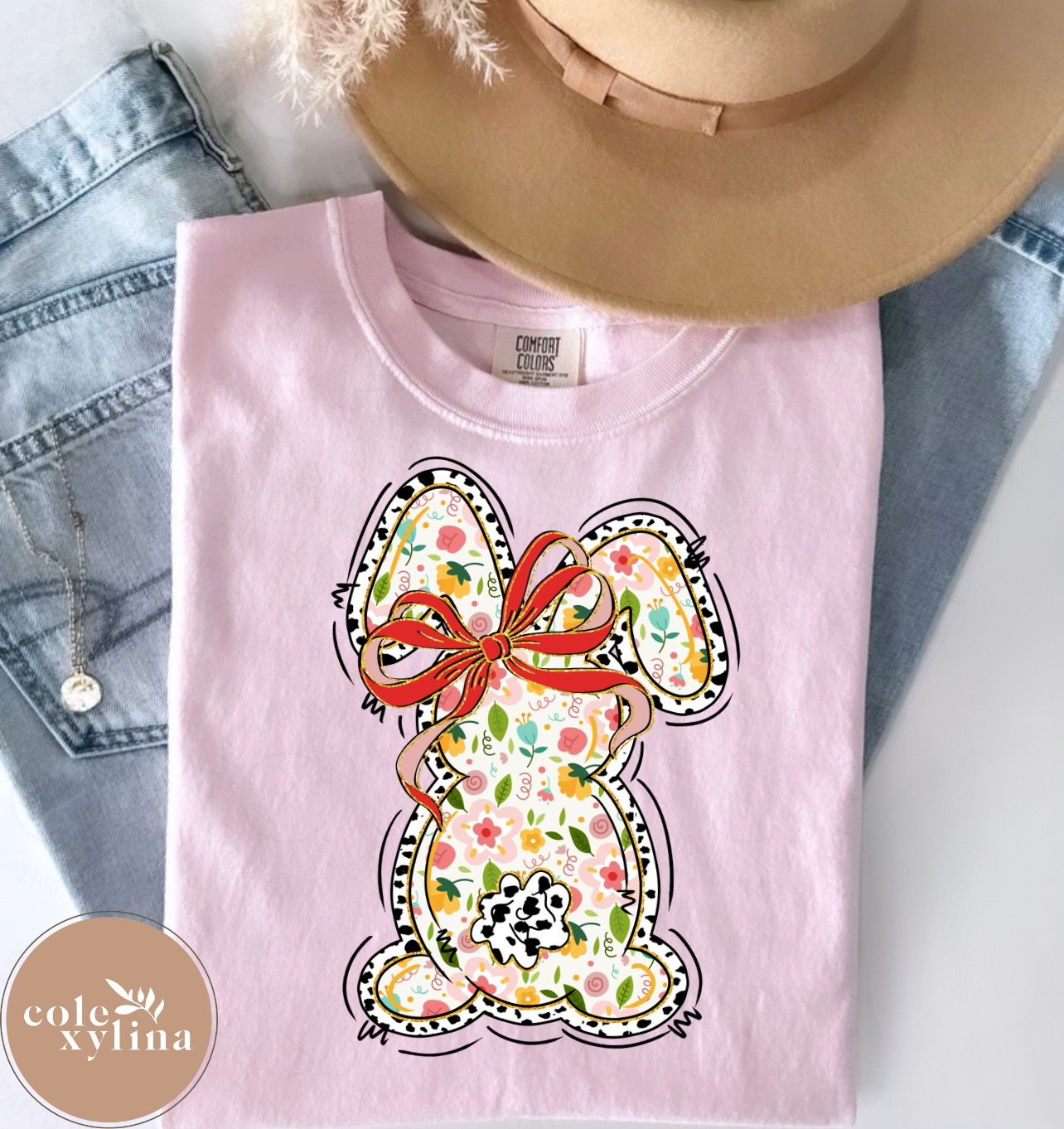 COLORFUL RED BOW BUNNY - SHIRT