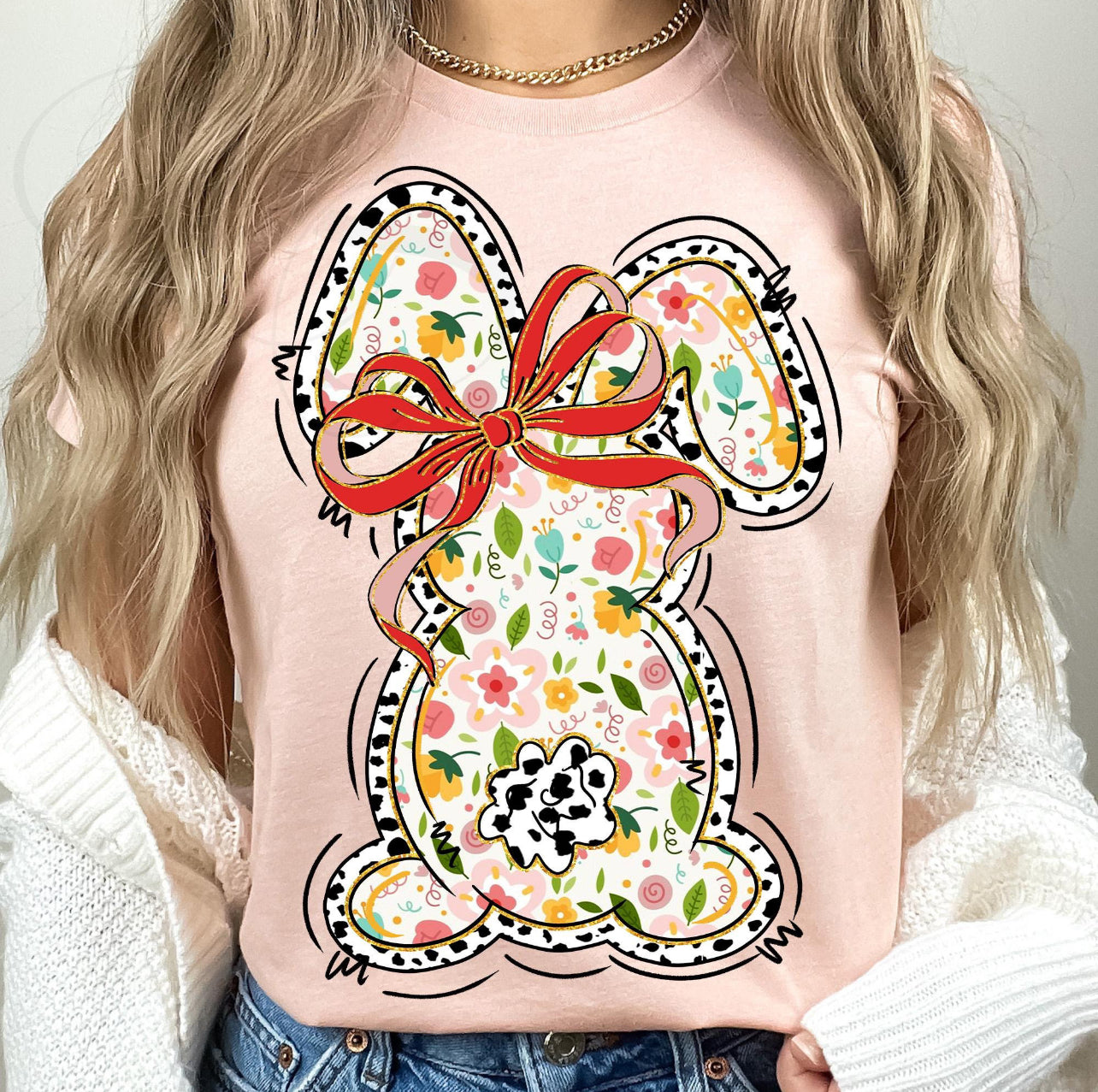 COLORFUL RED BOW BUNNY - DTF TRANSFER