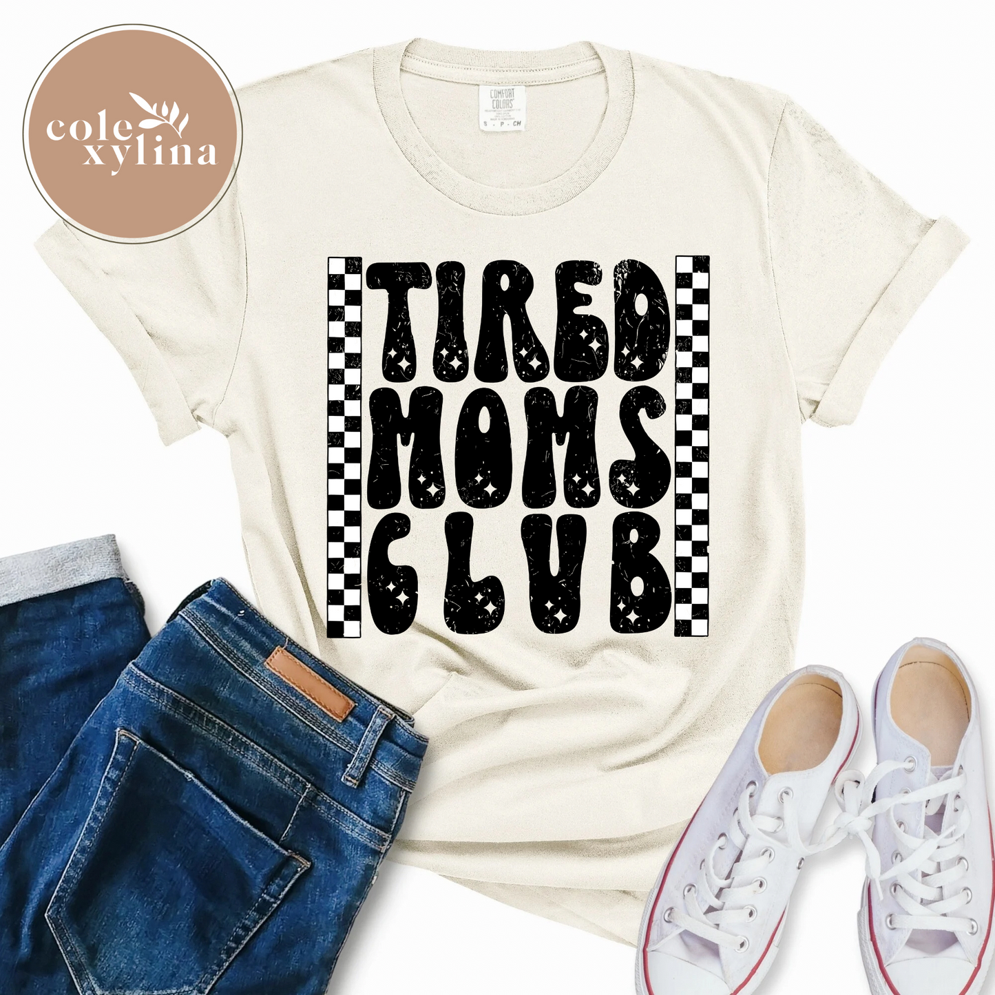 CHECKERED TIRED MOMS CLUB - DTF TRANSFER