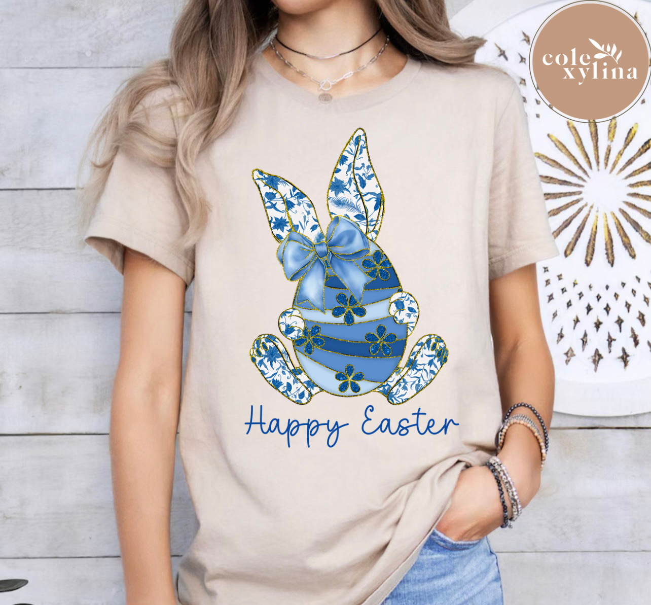 BLUE FLORAL BUNNY - DTF TRANSFER