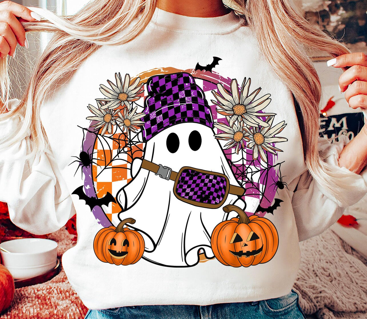 PURPLE CHECKERED FALL GHOST - DTF TRANSFER