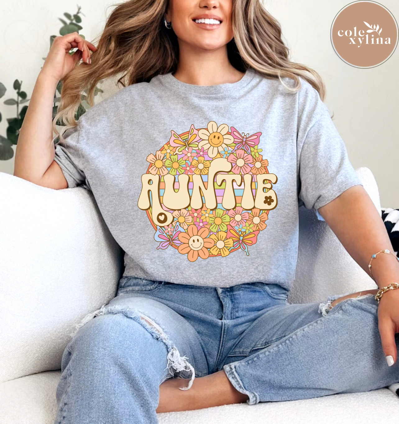SPRING GROOVY FLORAL AUNTIE - DTF TRANSFER