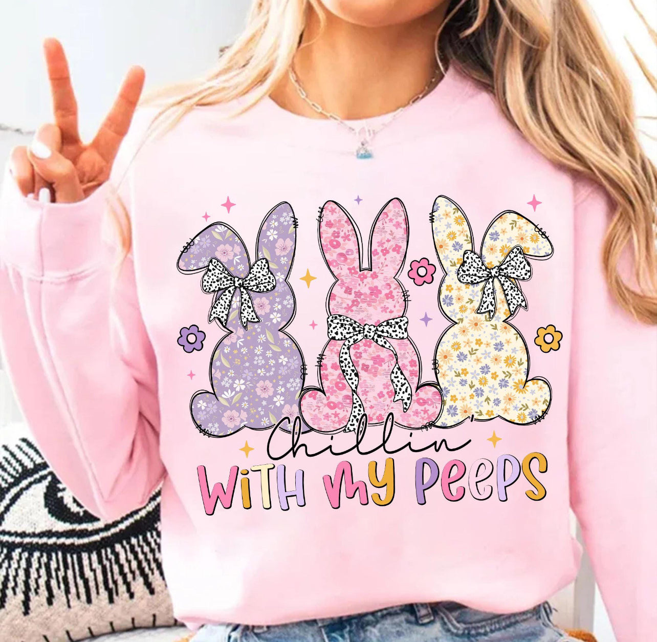 CHILLIN WITH MY PEEPS FLORAL BUNNY - DTF TRANSFER