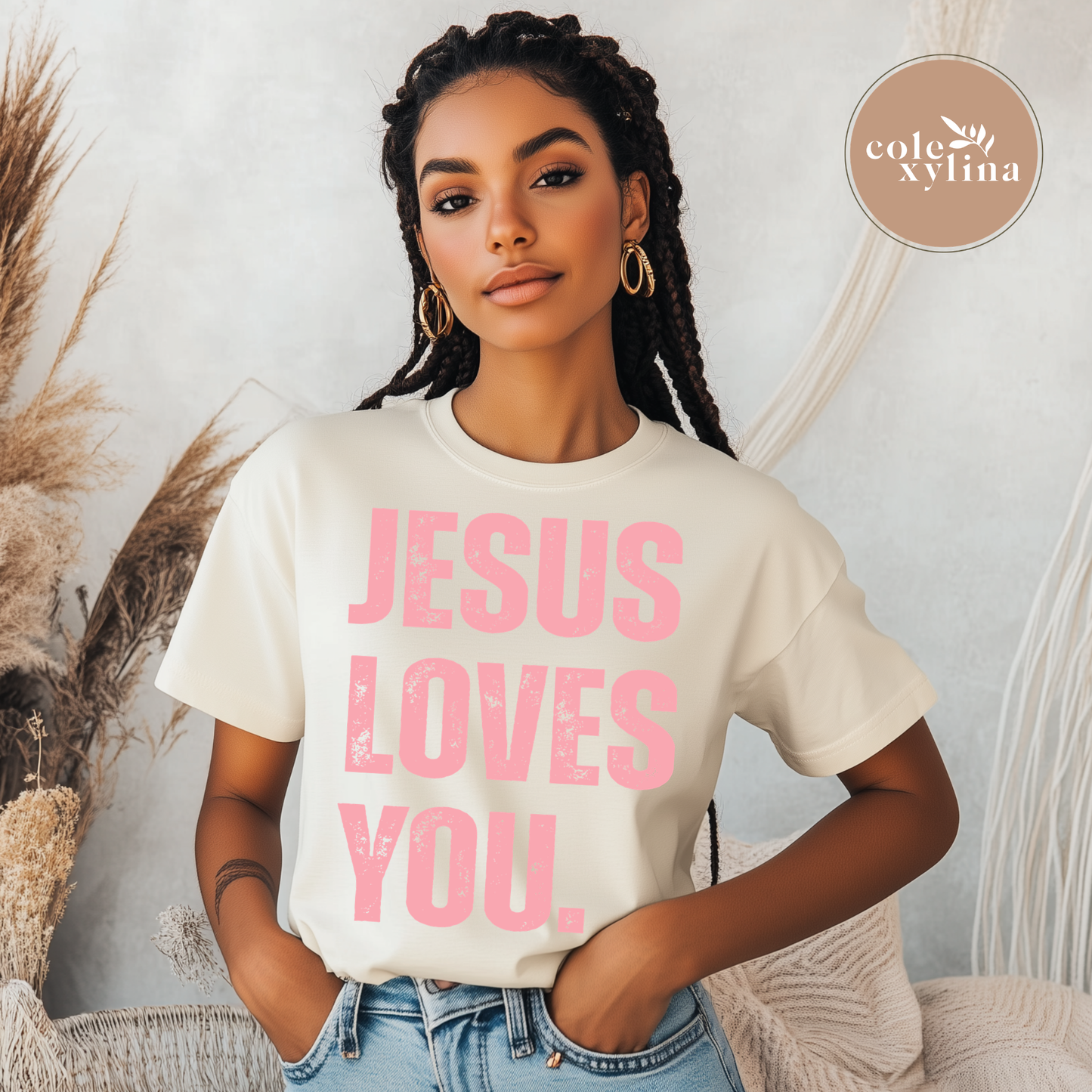 GRUNGE JESUS LOVES YOU PINK - DTF TRANSFER