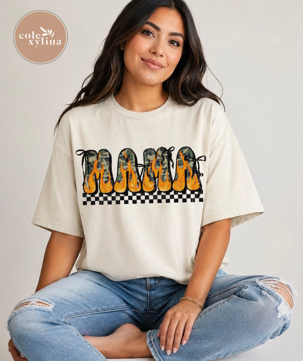 CHECKERED CAMO FLAME MAMA - DTF TRANSFER