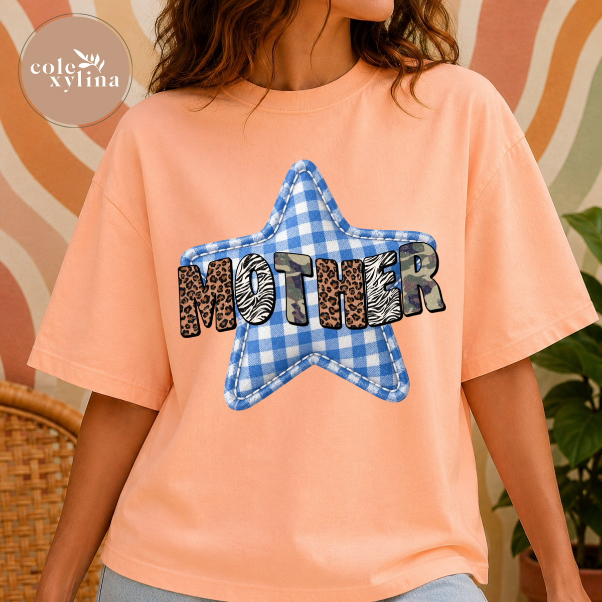 BLUE CHECKERED STAR MAMA - DTF TRANSFER