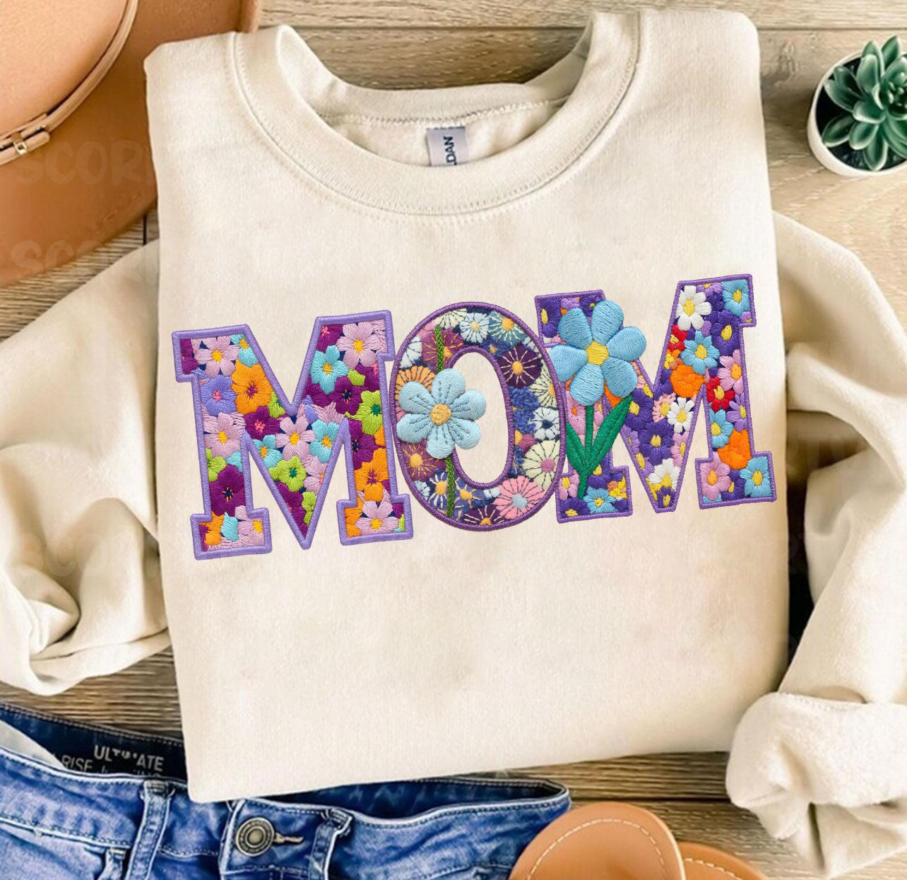 FLORAL EMBROIDERY MAMA - DTF TRANSFE