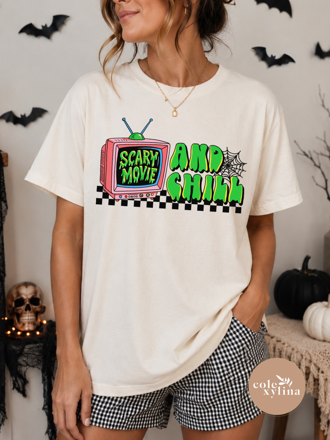 CHECKERED SCARY MOVIE AND CHILL - DTF TRANSFER