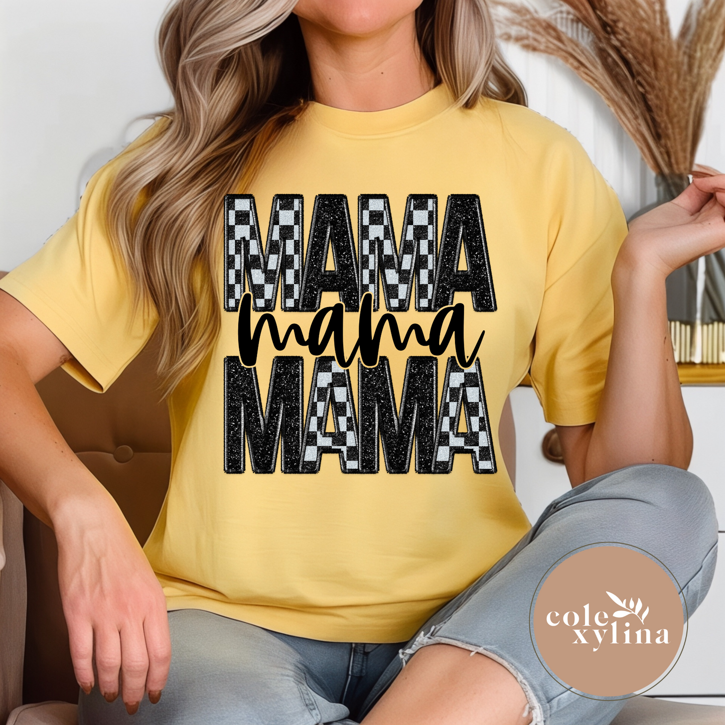 FAUX GLITTTER CHECKERED MAMA MAMA - DTF TRANSFER