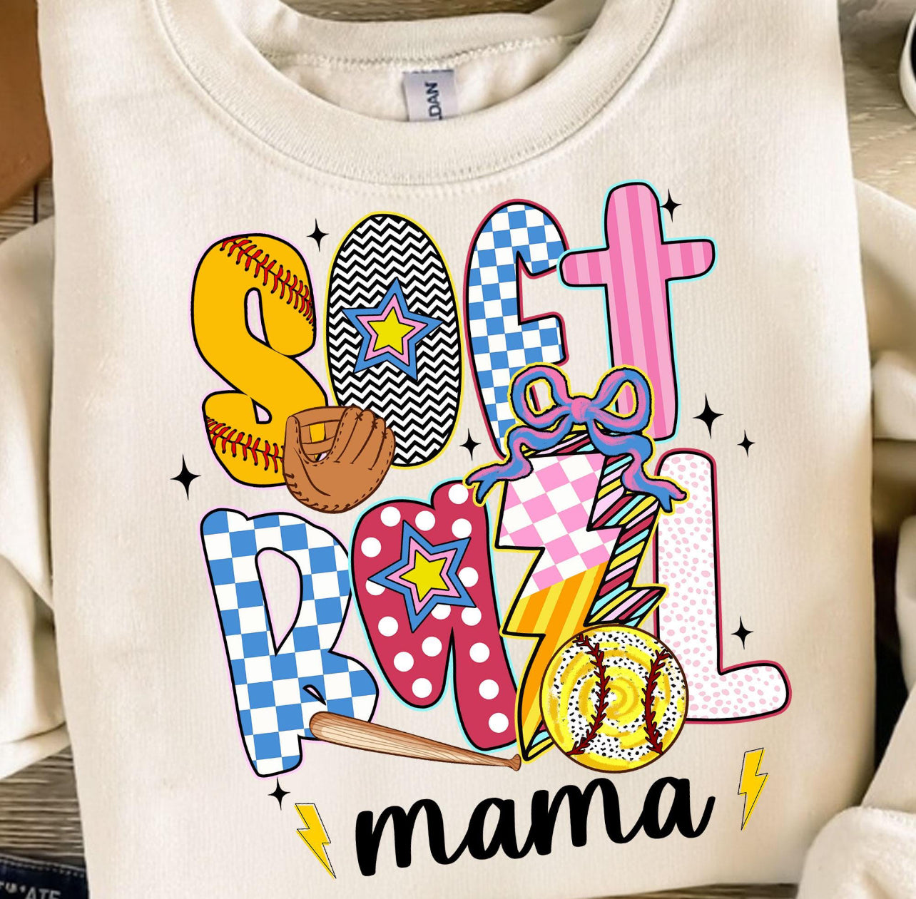 RETRO SOFTBALL MAMA CHECKERED - DTF TRANSFER