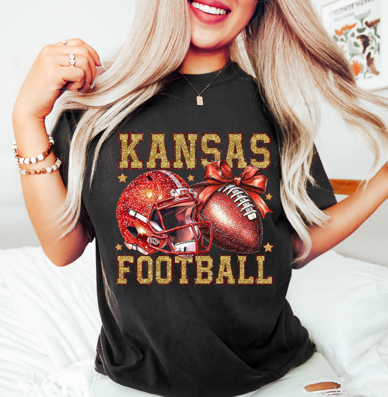 FAUX GLITTER KANSAS FOOTBALL - DTF TRANSFER