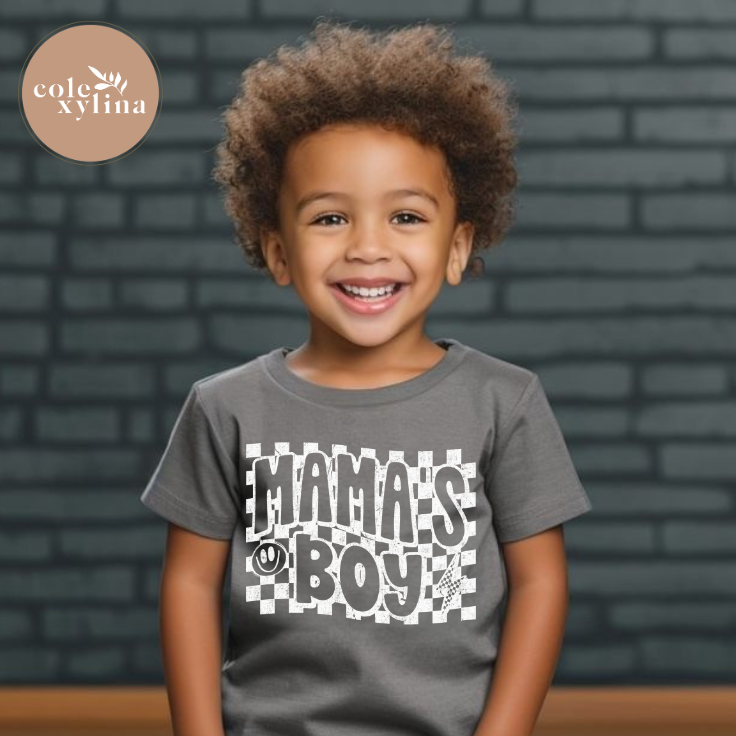 CHECKERED MAMA’S BOY WHITE - DTF TRANSFER