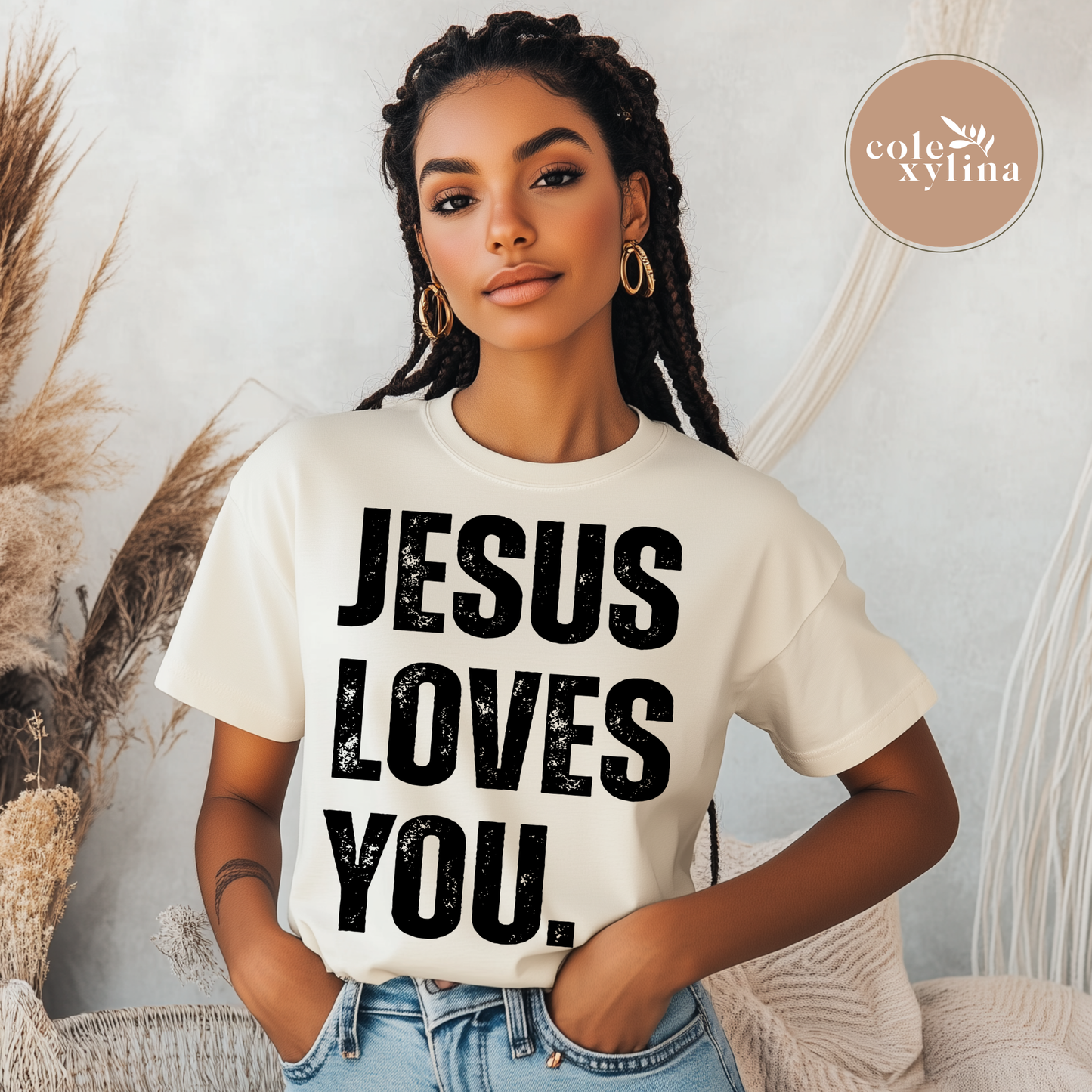 GRUNGE JESUS LOVES YOU BLACK - DTF TRANSFER