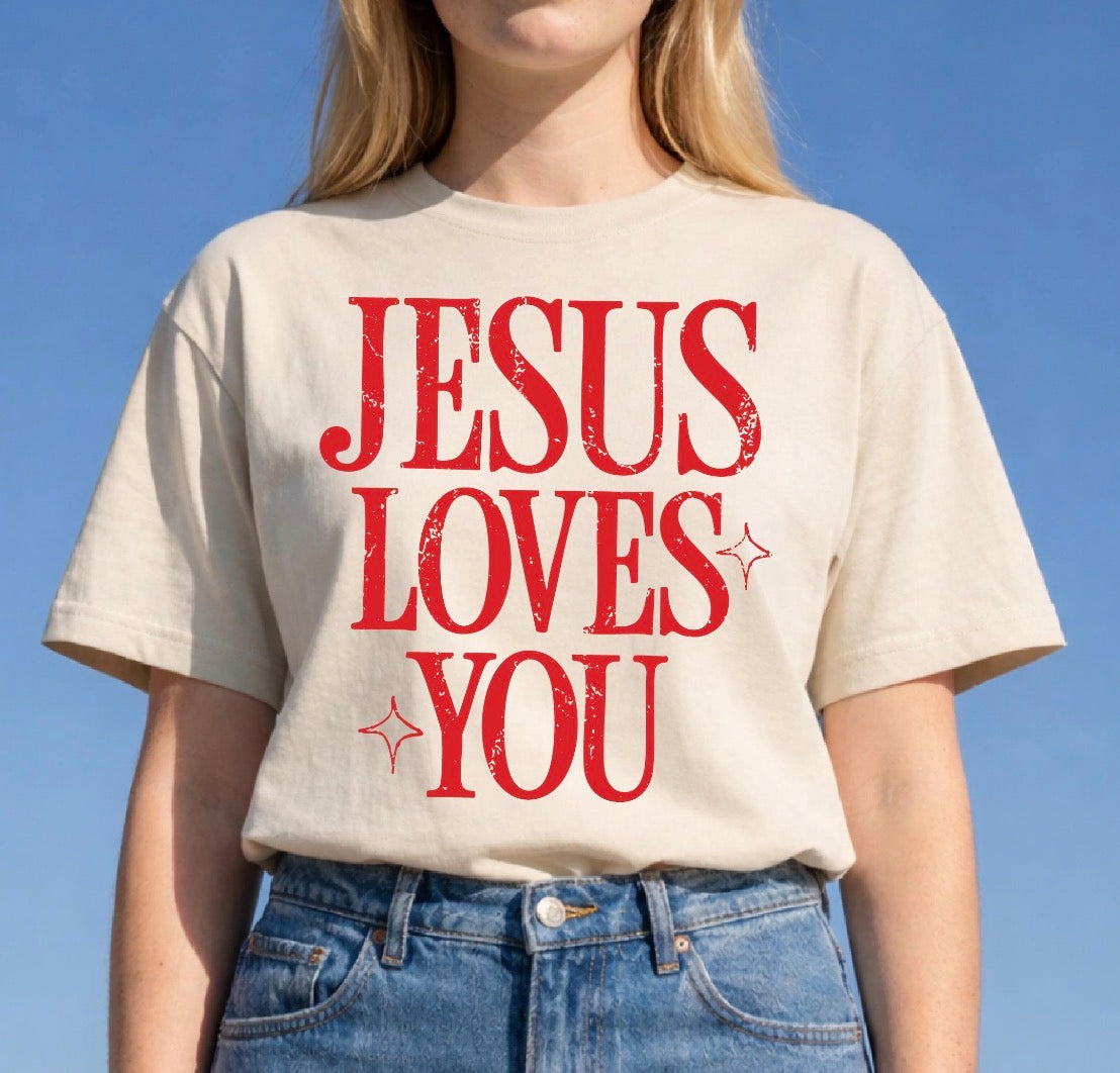 GRUNGE JESUS LOVES YOU RED - DTF TRANSFER