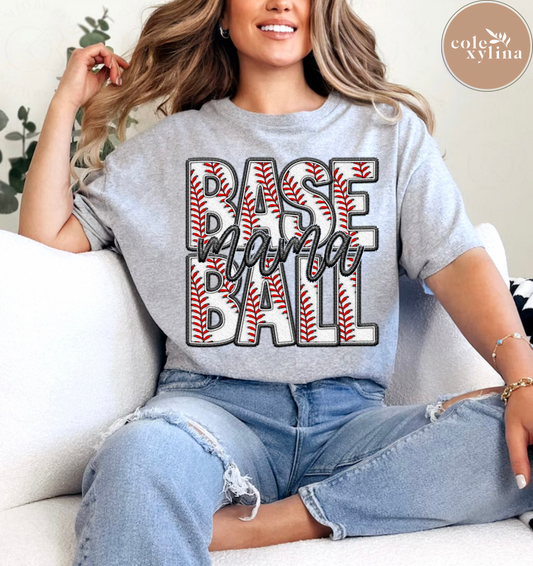 FAUX EMBROIDERY BASEBALL MAMA - DTF TRANSFER