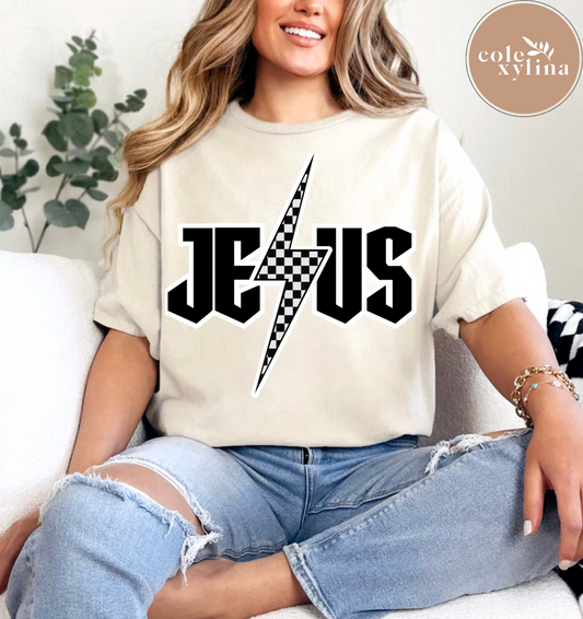 JESUS CHECKERED BOLT - DTF TRANSFER