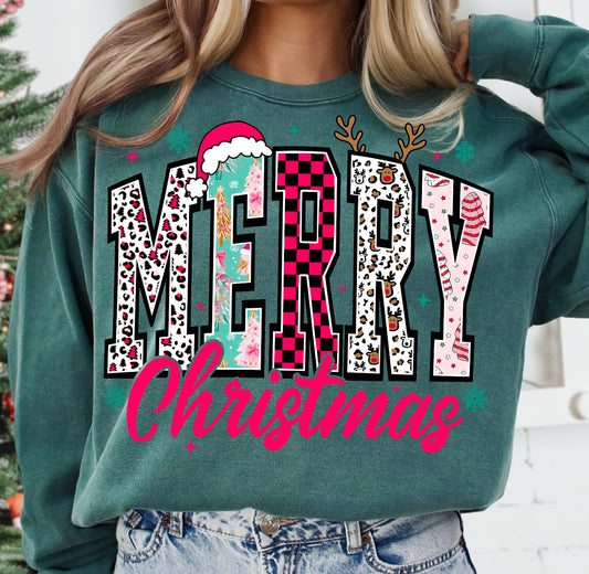 PINK RETRO MERRY CHRISTMAS - DTF TRANSFER