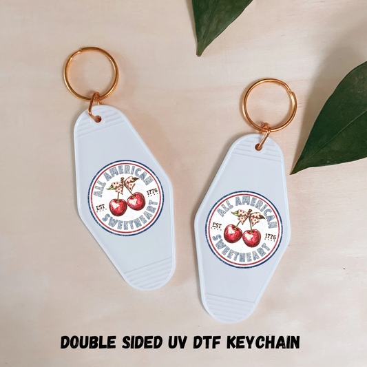 2PK ALL AMERICAN SWEETHEART EST 1776 - UV DTF DOUBLE SIDED KEYCHAIN