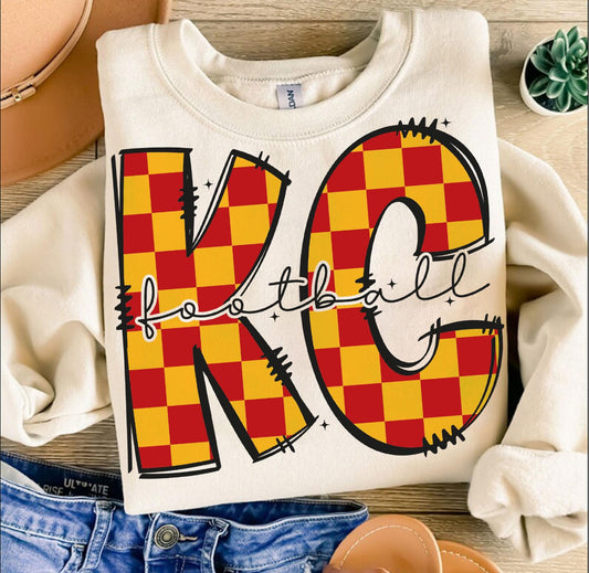 CHECKERED KC FOOTBALL - DTF TRANSFER