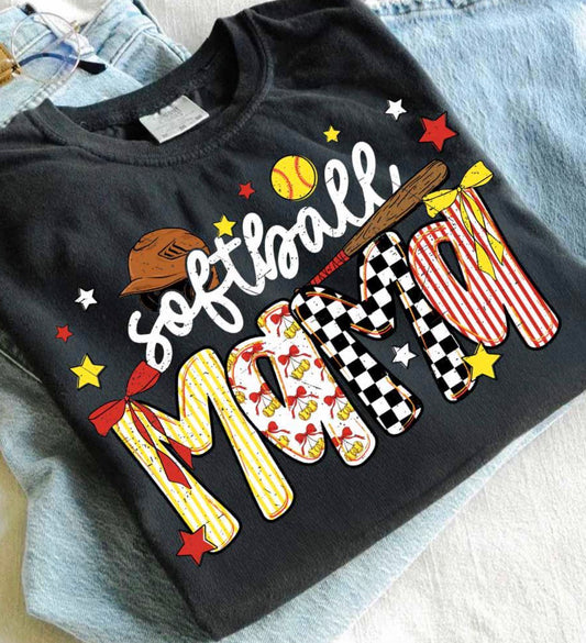 CUTESY SOFTBALL MAMA (2 COLOR OPTIONS) - DTF TRANSFER