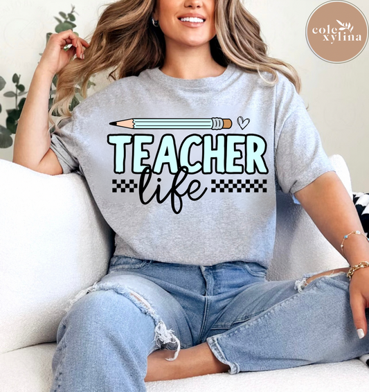 CHECKERED TEACHER LIFE - DTF TRANSFER
