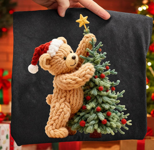 FAUX YARN CHRISTMAS TEDDY - DTF TRANSFER