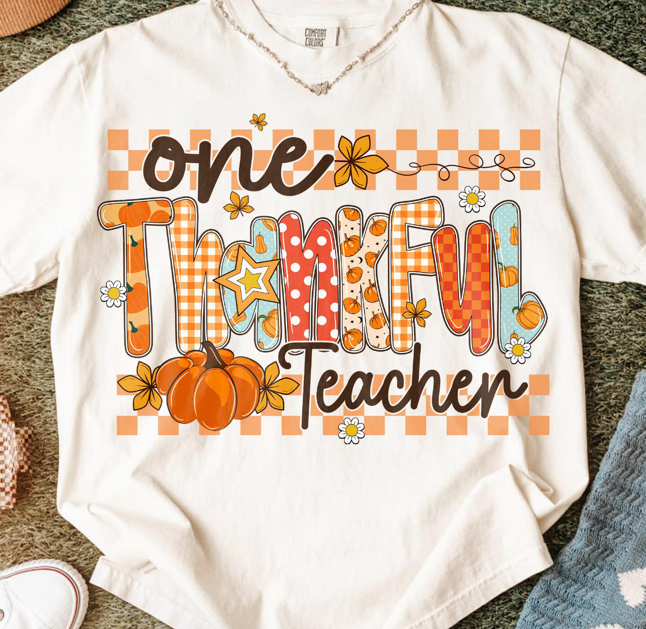 CHECKERED ONE THANKFUL TEACHER (2 OPTIONS) - DTF TRANSFER