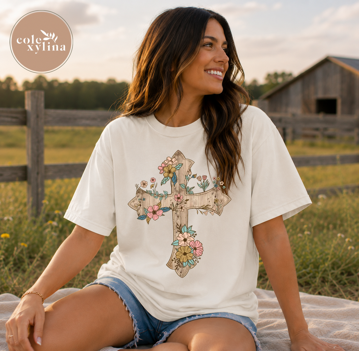 FLORAL RUSTIC CROSS SOLID - DTF TRANSFER