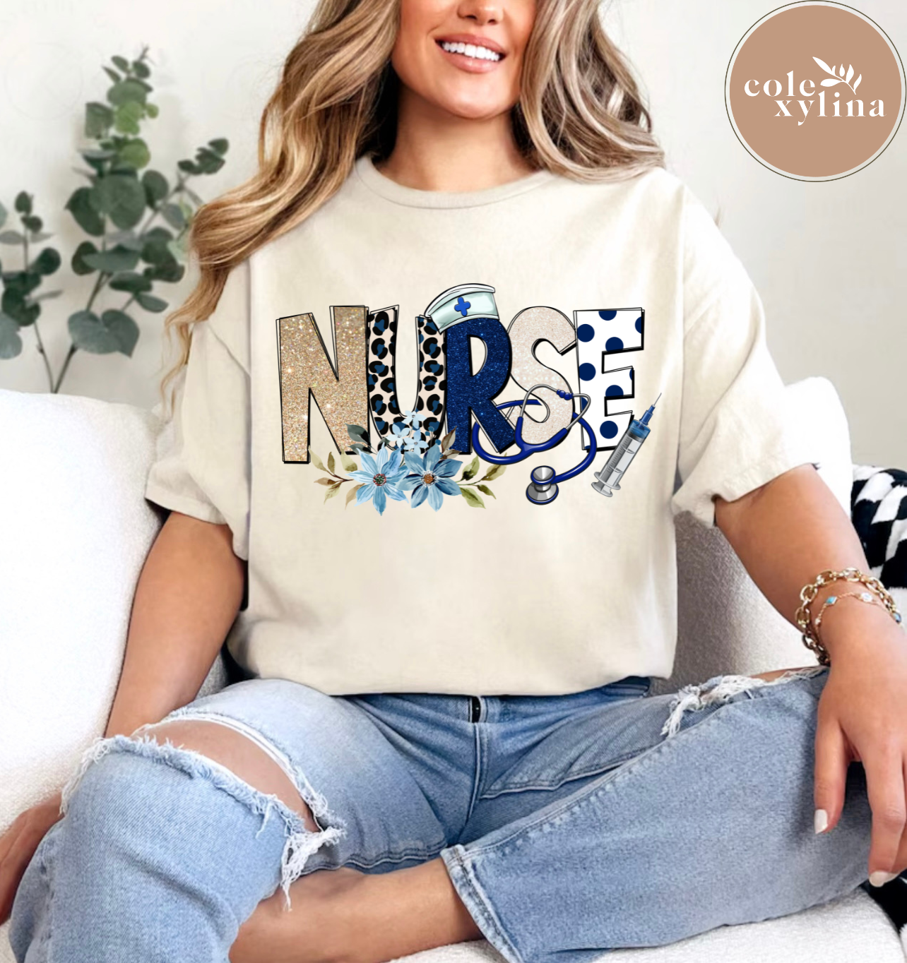 BLUE FLORAL NURSE - DTF TRANSFER